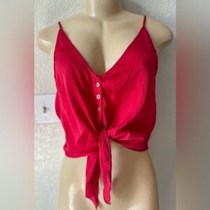 Free People Bright Red Button-Front Camisole self tie